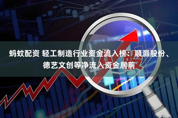 蚂蚊配资 轻工制造行业资金流入榜：顺灏股份、德艺文创等净流入资金居前
